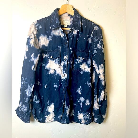 Current/Elliott Women's Chambray Tie-Dye Long Sleeve Shirt Size 1 - Picture 1 of 4